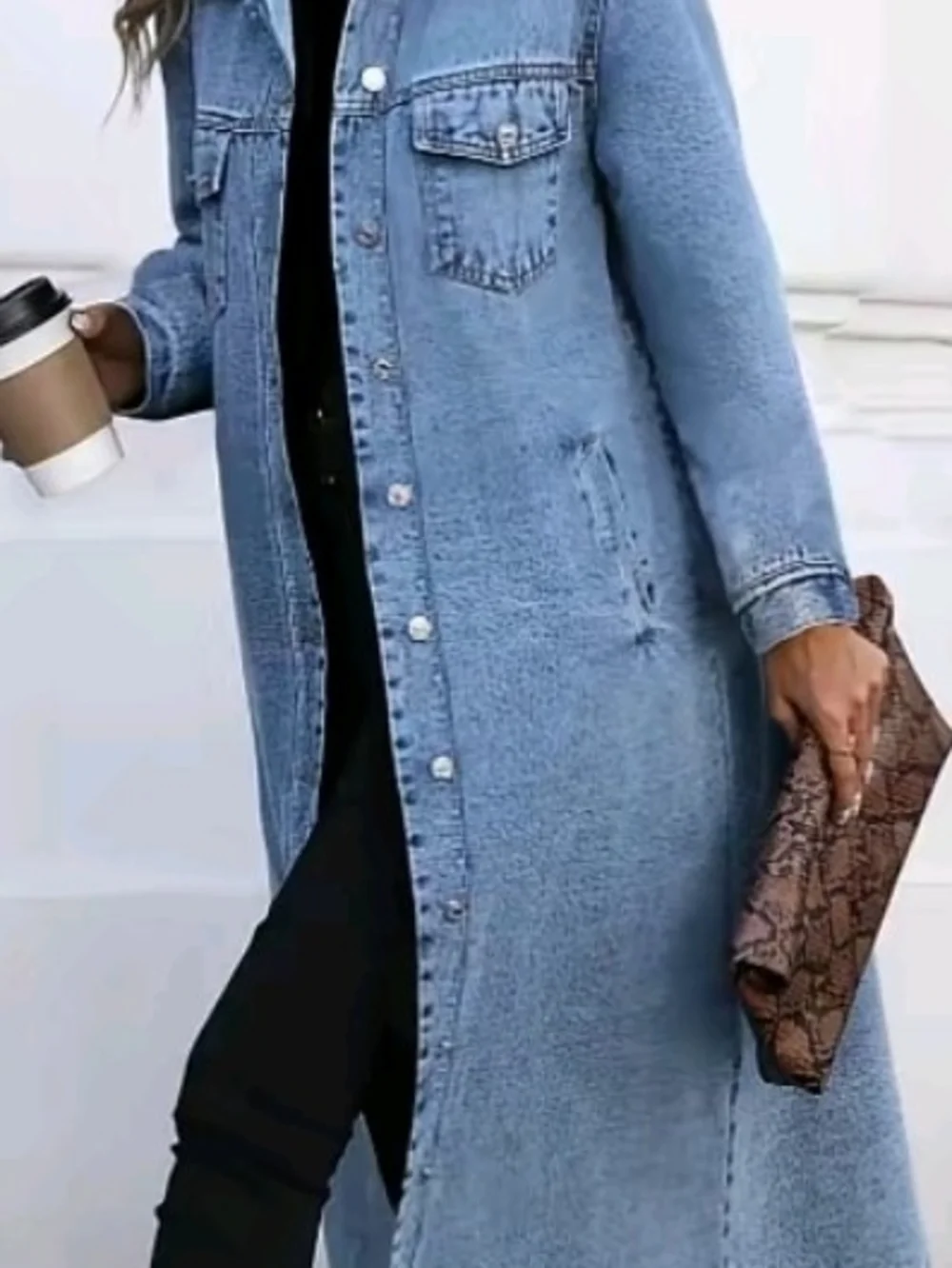Long Light Blue Denim Coat - Women Jeans